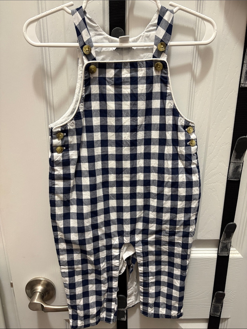 Janie and Jack Navy & White Gingham Overalls